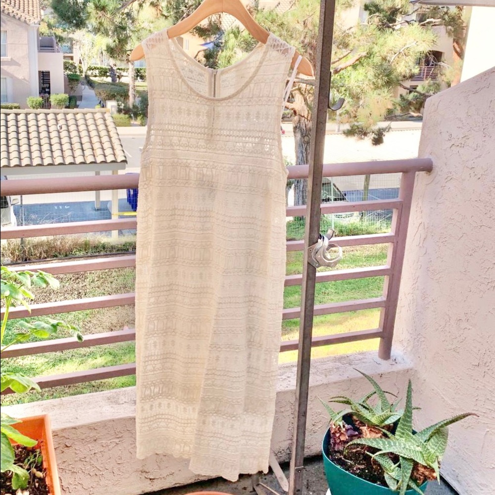 Mango Off White detailed linen macrame dress